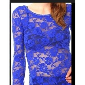 EC PacificPlex Blue Floral Lace Sheer Mesh Top 3XL Plus Size Coquette Whimsigoth